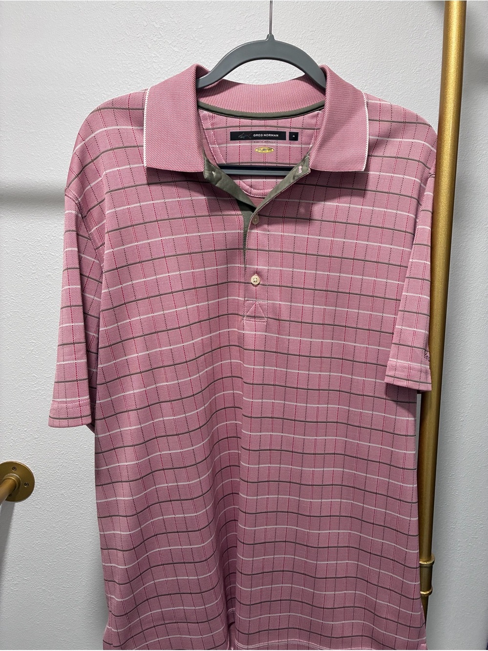Greg Norman Collection Pink Grid Polo Shirt